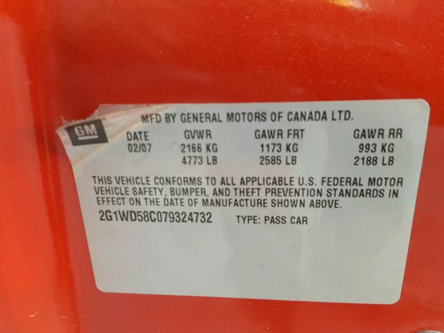 2G1WD58C079324732 - 2007 CHEVROLET IMPALA SUP 红色 照片 10