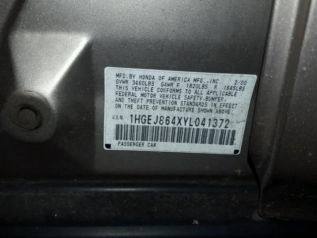 1HGEJ864XYL041372 - 2000 HONDA CIVIC EX 棕色 照片 10