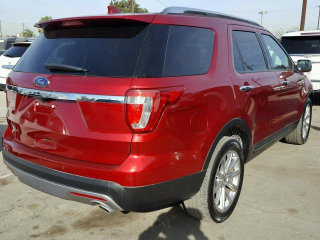 1FM5K7F81HGB47710 - 2017 FORD EXPLORER L RED photo 4