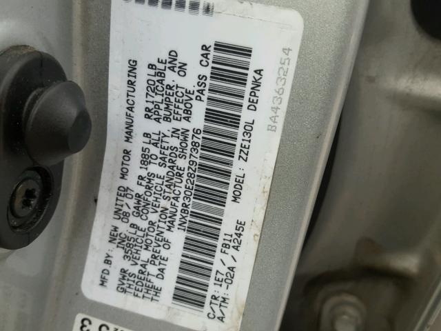 1NXBR30E28Z973876 - 2008 TOYOTA COROLLA CE SILVER photo 10