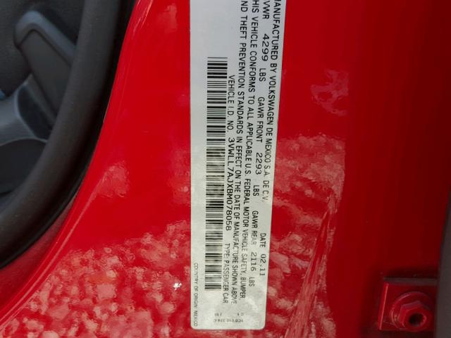 3VWLL7AJXBM078058 - 2011 VOLKSWAGEN JETTA TDI RED photo 10