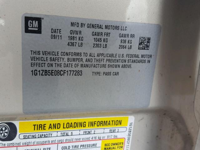 1G1ZB5E08CF177283 - 2012 CHEVROLET MALIBU LS თაფლისფერი ფოტო 10