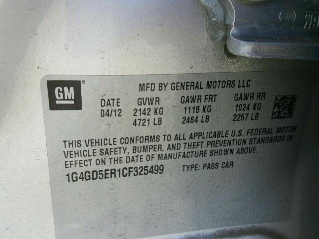 1G4GD5ER1CF325499 - 2012 BUICK LACROSSE P SILVER photo 10