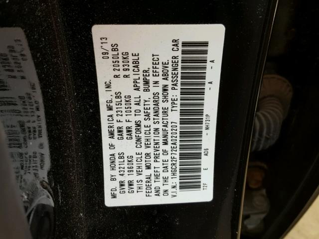 1HGCR2F72EA020207 - 2014 HONDA ACCORD EX BLACK photo 10