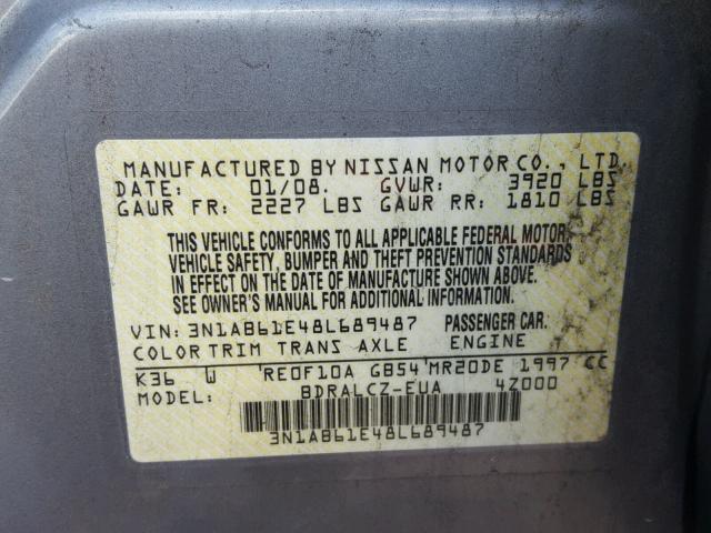 3N1AB61E48L689487 - 2008 NISSAN SENTRA 2.0 GRAY photo 10