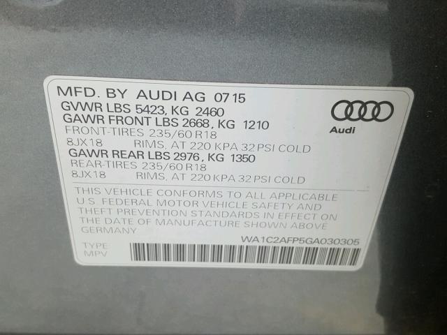 WA1C2AFP5GA030305 - 2016 AUDI Q5 PREMIUM CHARCOAL photo 10