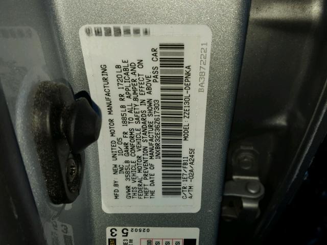 1NXBR32E36Z617303 - 2006 TOYOTA COROLLA CE SILVER photo 10