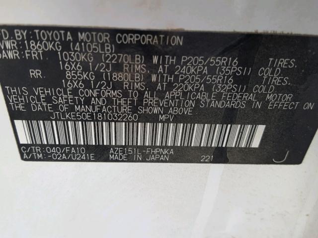 JTLKE50E181032260 - 2008 TOYOTA SCION XB Ağ foto 10