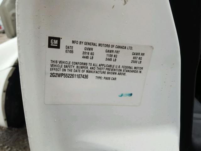 2G2WP552261107436 - 2006 PONTIAC GRAND PRIX თეთრი ფოტო 10