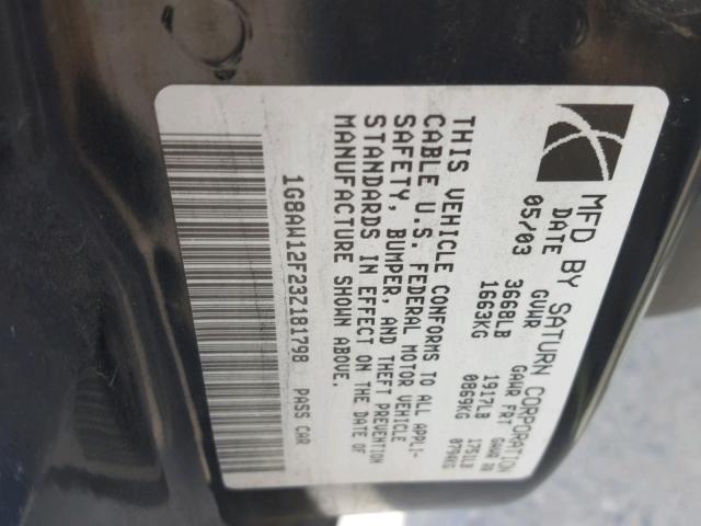 1G8AW12F23Z181798 - 2003 SATURN ION LEVEL Qara foto 10