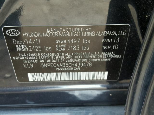 5NPEC4AB5CH439478 - 2012 HYUNDAI SONATA SE BLUE photo 10