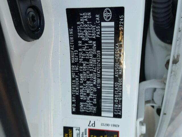 4T1BF1FK7EU745359 - 2014 TOYOTA CAMRY L WHITE photo 10