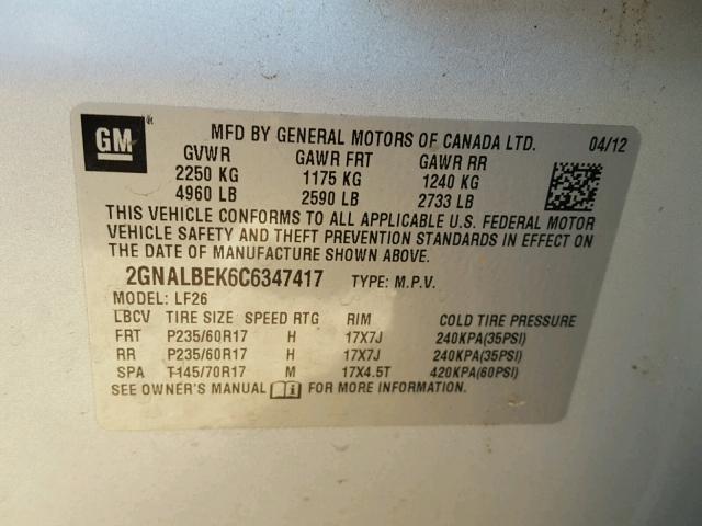 2GNALBEK6C6347417 - 2012 CHEVROLET EQUINOX LS SILVER photo 10