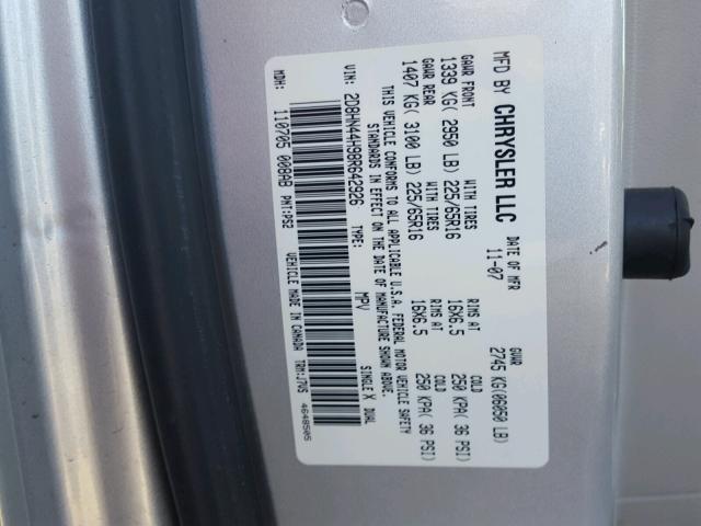 2D8HN44H98R642926 - 2008 DODGE GRAND CARA SILVER photo 10