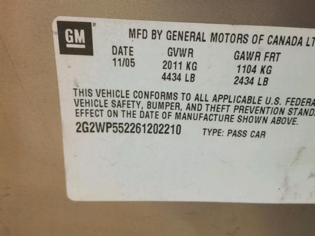 2G2WP552261202210 - 2006 PONTIAC GRAND PRIX GOLD photo 10