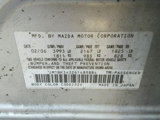 JM1BK343261489884 - 2006 MAZDA 3 HATCHBAC SILVER photo 10