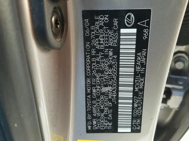 JTHBA30G545055314 - 2004 LEXUS ES 330 SILVER photo 10