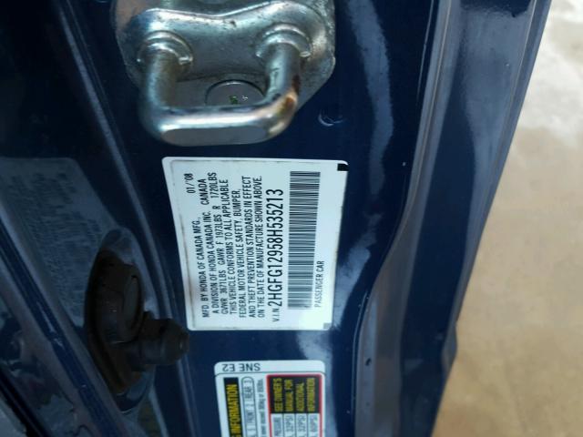 2HGFG12958H535213 - 2008 HONDA CIVIC EXL BLUE photo 10