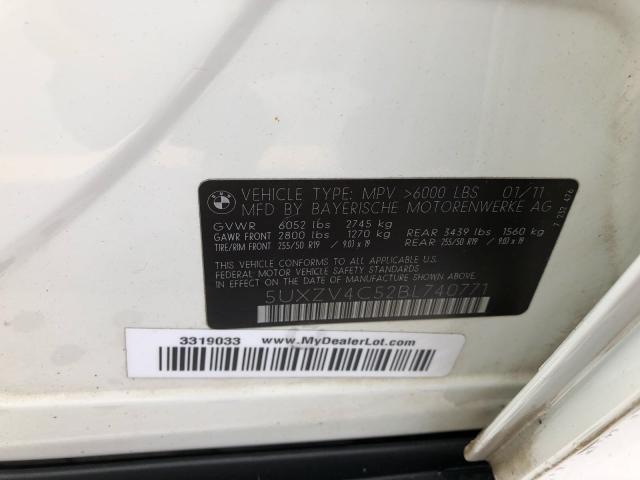 5UXZV4C52BL740771 - 2011 BMW X5 XDRIVE3 WHITE photo 10