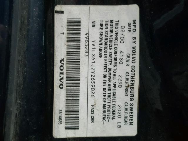 YV1LS61J7Y2659026 - 2000 VOLVO S70 BASE BLUE photo 10