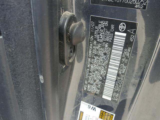 JTKDE167780260252 - 2008 TOYOTA SCION TC 灰色 照片 10