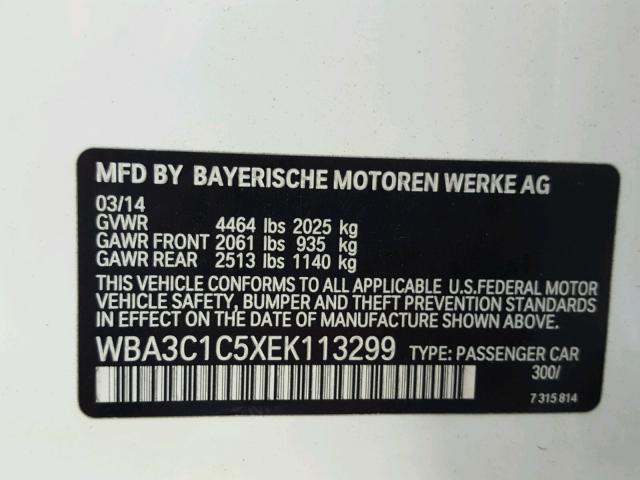 WBA3C1C5XEK113299 - 2014 BMW 328 I SULE WHITE photo 10