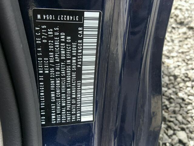 3VW917AU8GM009483 - 2016 VOLKSWAGEN GOLF BASE BLUE photo 10