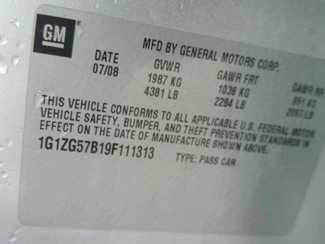 1G1ZG57B19F111313 - 2009 CHEVROLET MALIBU LS SILVER photo 10