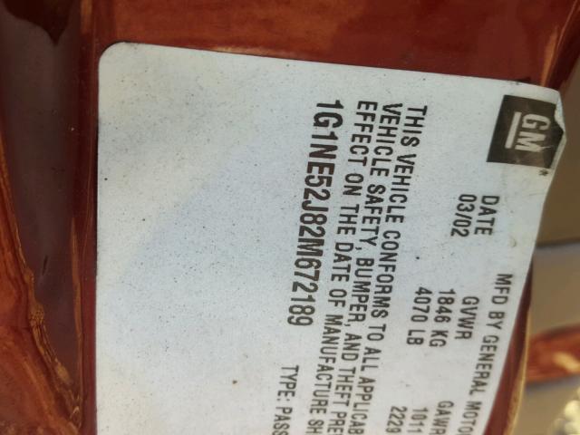 1G1NE52J82M672189 - 2002 CHEVROLET MALIBU LS 勃艮第红 照片 10