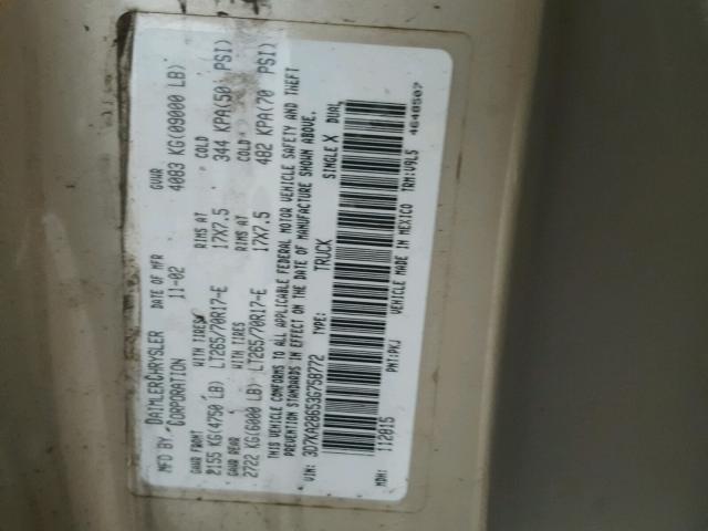 3D7KA28653G758772 - 2003 DODGE RAM 2500 S GOLD photo 10