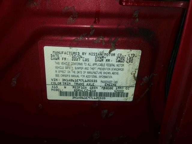 3N1AB61E97L620535 - 2007 NISSAN SENTRA 2.0 MAROON photo 10