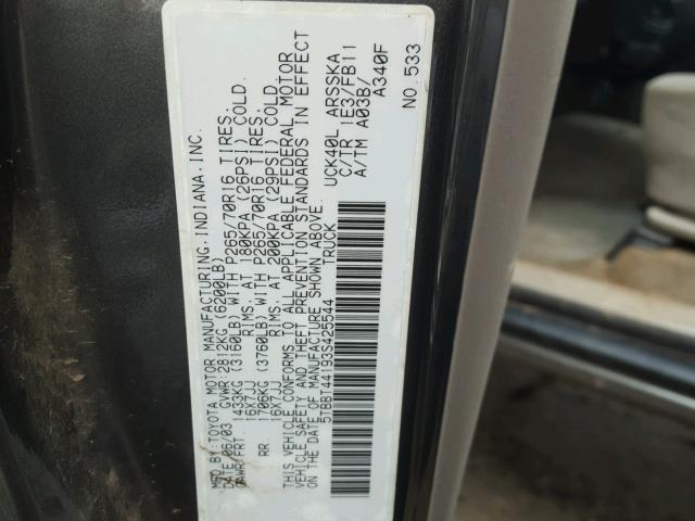 5TBBT44193S425544 - 2003 TOYOTA TUNDRA ACC GRAY photo 10