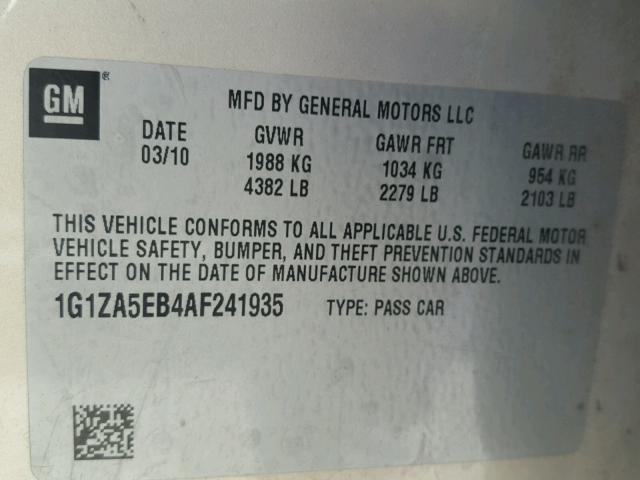 1G1ZA5EB4AF241935 - 2010 CHEVROLET MALIBU LS GOLD photo 10