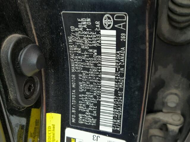 2T1BU4EE7AC449398 - 2010 TOYOTA COROLLA BA BLACK photo 10