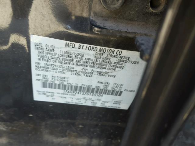 1FAHP24157G155504 - 2007 FORD FIVE HUNDR GRAY photo 10