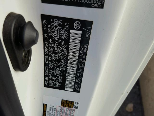 JTKDE177950058829 - 2005 TOYOTA SCION TC 白色 照片 10