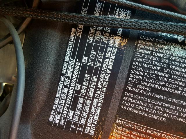 5VPYW36N3G3055588 - 2016 VICTORY MOTORCYCLES MAGNUM RED photo 10