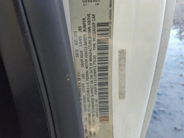 3VWFW31C28M517938 - 2008 VOLKSWAGEN NEW BEETLE თეთრი ფოტო 10