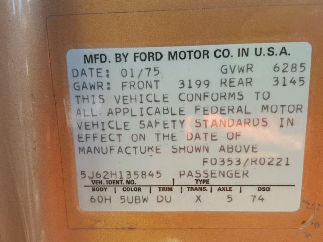 0000005J62H135845 - 1975 FORD LTD BROWN photo 10