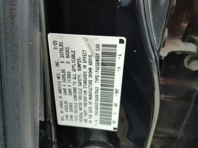 19UUA66215A067543 - 2005 ACURA TL BLACK photo 10