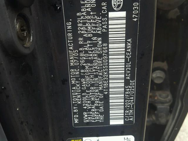 4T1BE32K55U097668 - 2005 TOYOTA CAMRY LE BLACK photo 10