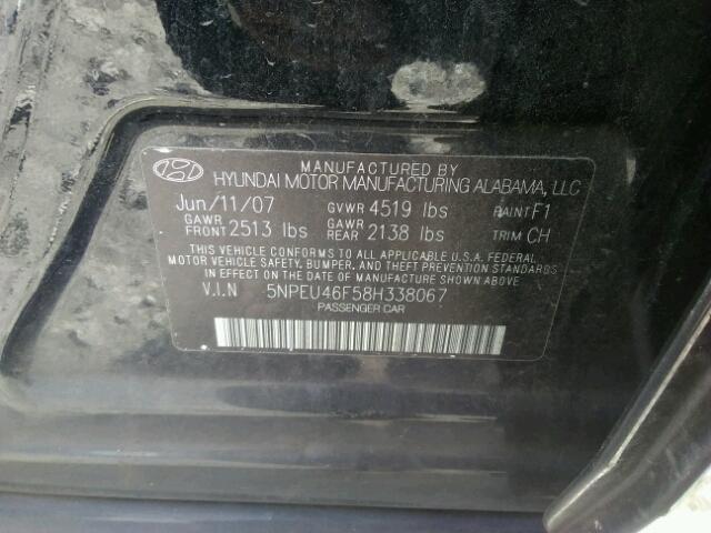 5NPEU46F58H338067 - 2008 HYUNDAI SONATA SE BLACK photo 10