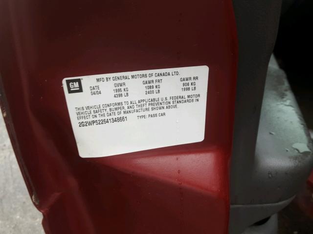 2G2WP522641348661 - 2004 PONTIAC GRAND PRIX RED photo 10