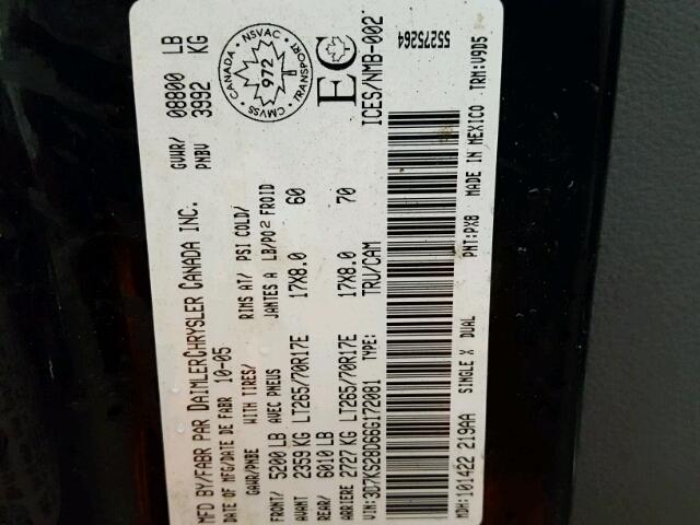 3D7KS28D66G172081 - 2006 DODGE RAM 2500 S BLACK photo 10