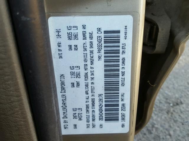 2B3HD46R42H120176 - 2002 DODGE INTREPID S ოქროსფერი ფოტო 10