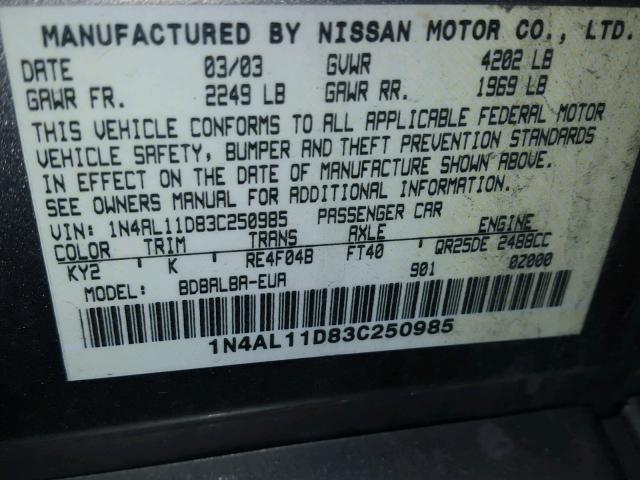 1N4AL11D83C250985 - 2003 NISSAN ALTIMA BAS TAN photo 10