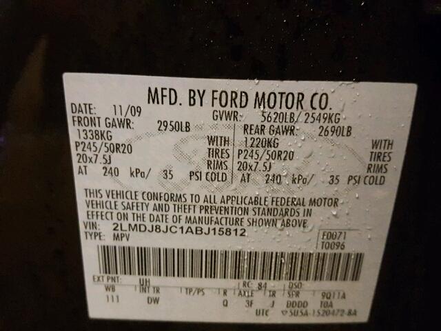 2LMDJ8JC1ABJ15812 - 2010 LINCOLN MKX BLACK photo 10