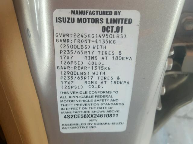 4S2CE58XX24610811 - 2002 ISUZU AXIOM XS Qızıl foto 10