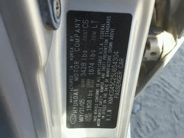 KMHCG45C25U654304 - 2005 HYUNDAI ACCENT GL SILVER photo 10