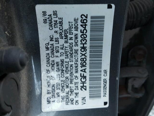 2HGFA168X9H305462 - 2009 HONDA CIVIC EX Boz foto 10